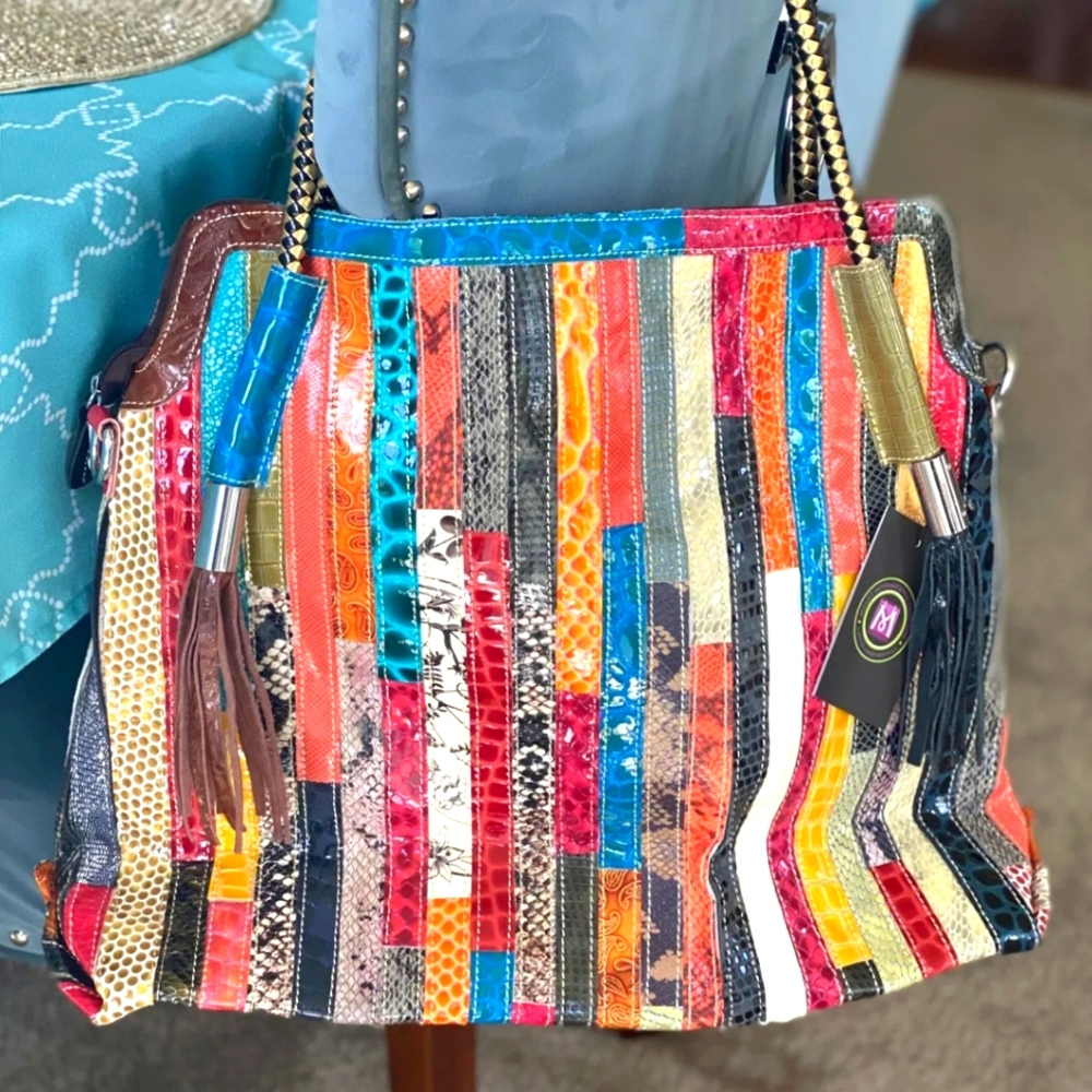 Patchwork Leather tote ( Check closet for jacket in the pictues)
